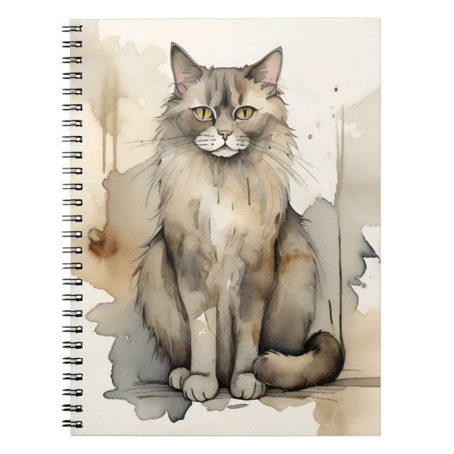 Maine Coon Watercolor Illustration Notebook (Front)