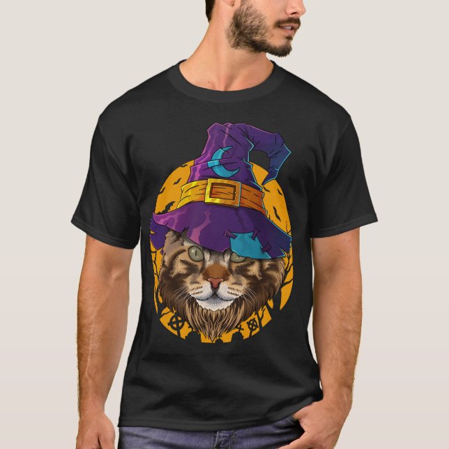 Maine Coon Witch Cat Funny Halloween Costume Creep T-Shirt (Front)