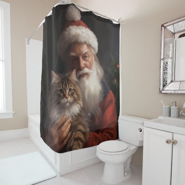 Maine Coon With Santa Claus Festive Christmas  (In Situ)