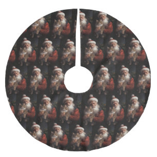 Maine Coon With Santa Claus Festive Christmas  Brushed Polyester Tree Skirt
