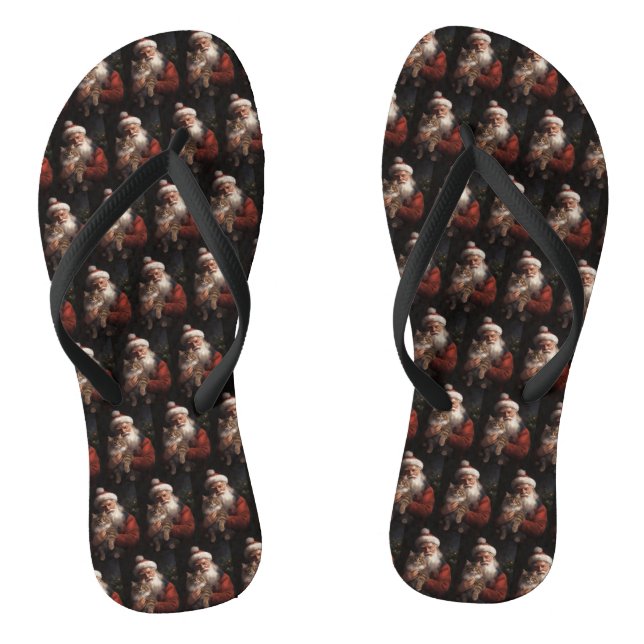 Maine Coon With Santa Claus Festive Christmas  Flip Flops (Footbed)