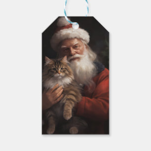 Maine Coon With Santa Claus Festive Christmas  Gift Tags