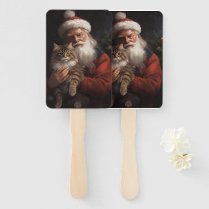 Maine Coon With Santa Claus Festive Christmas  Hand Fan