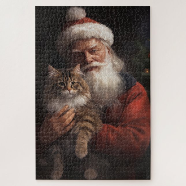 Maine Coon With Santa Claus Festive Christmas  Jigsaw Puzzle (Vertical)