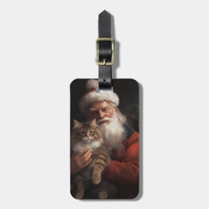 Maine Coon With Santa Claus Festive Christmas  Luggage Tag