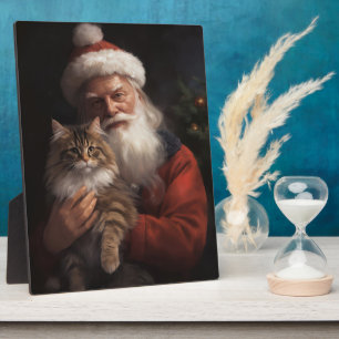 Maine Coon With Santa Claus Festive Christmas  Plaque