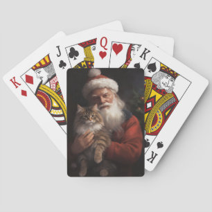 Maine Coon With Santa Claus Festive Christmas  Playing Cards