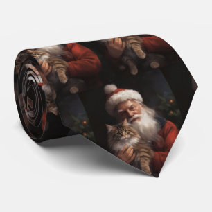 Maine Coon With Santa Claus Festive Christmas Tie