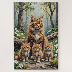 Maine Coon Woodland Bloom Art Jigsaw Puzzle