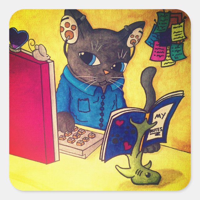 Maine Coon Writer Cat Square Sticker (Front)