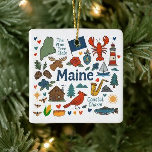Maine Custom Family Trip Christmas Ceramic Ornament