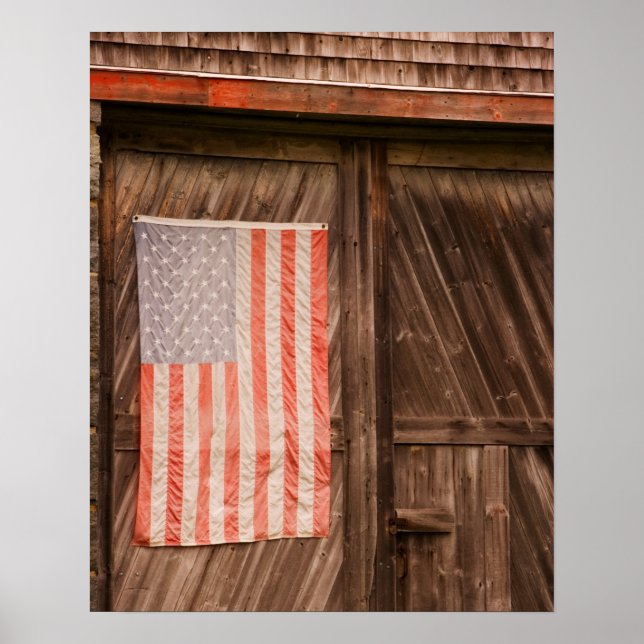 Maine, Faded American flag on door of old barn Poster (Front)