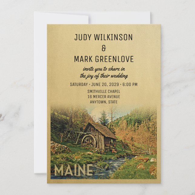 Maine Faire-part de mariage Rustique Cabine Mill (Devant)