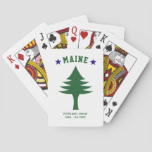 Maine Flag Tree Star Wedding Favor Custom Text Playing Cards