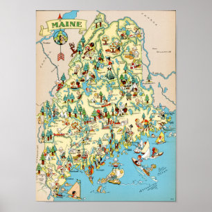 Maine Funny Vintage Map Poster