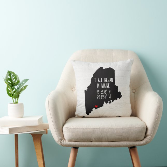 Maine GPS Coordinates with Heart Throw Pillow (Chair)