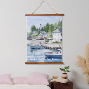 Maine Harbour New Jersey Watercolor Art  Hanging Tapestry