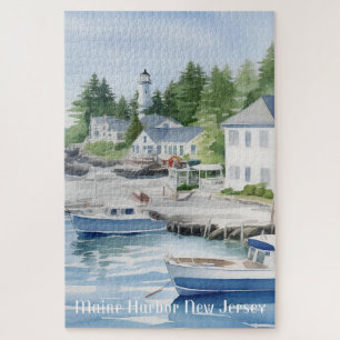 Maine Harbour New Jersey Watercolor Art Jigsaw Puzzle