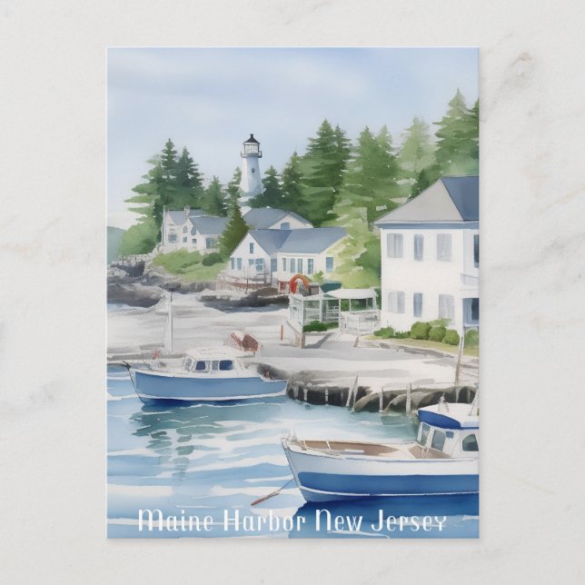 Maine Harbour New Jersey Watercolor Art  Postcard (Front)