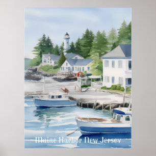 Maine Harbour New Jersey Watercolor Art  Poster