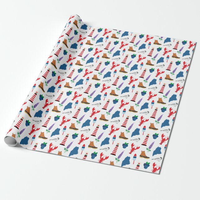 Maine Icons Wrapping Paper (Unrolled)