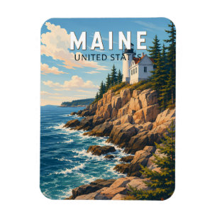 Maine Illustration Travel Art Vintage Magnet