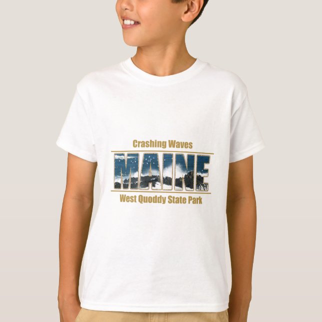 Maine Image Text - Waves Crashing T-Shirt (Front)