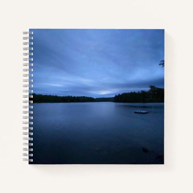 Maine Lake in Blue Hard Cover Journal (Front)
