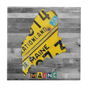 Maine License Plate Map Ceramic Tile