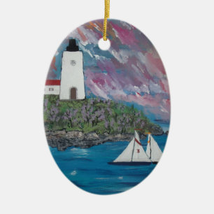 Maine Lighthouse Painting Ceramic Ornament