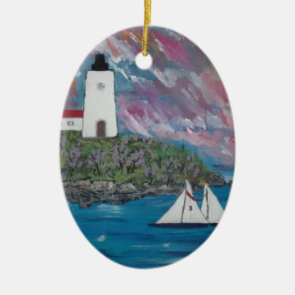 Maine Lighthouse Painting Ceramic Ornament