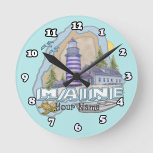 Maine Lighthouse  Round Clock