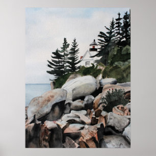 Maine Lighthouse Watercolor Archival Print