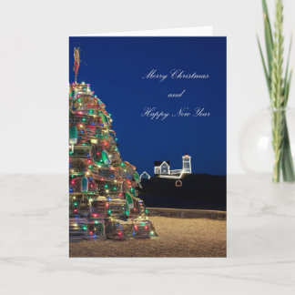 Maine Lobsta Trap Nubble Clair Carte de Noël Haut