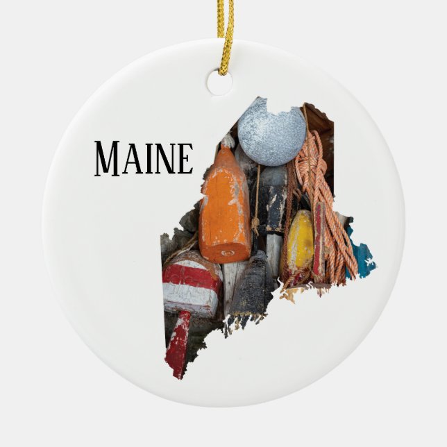 Maine Lobster Buoys Ceramic Ornament (Front)