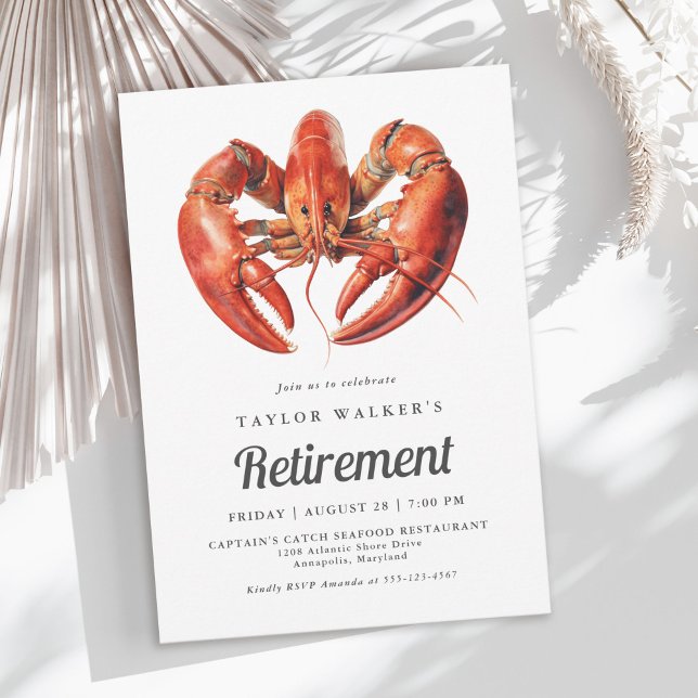 Maine Lobster Seafood Retirement Party Invitation (Available in both printed and instant download digital formats.)