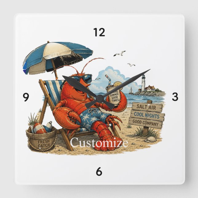 Maine Lobster Summer Fun Thunder_Cove Square Wall Clock (Front)