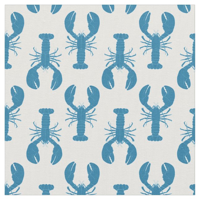Maine Lobsters Coastal Pattern in Blue and White Fabric (Close Up)