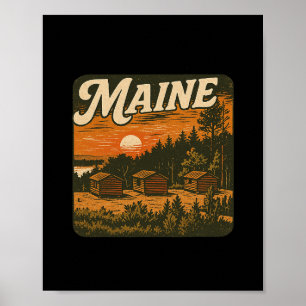 Maine Log Cabin Outdoor Camping Nature Enthusiast  Poster