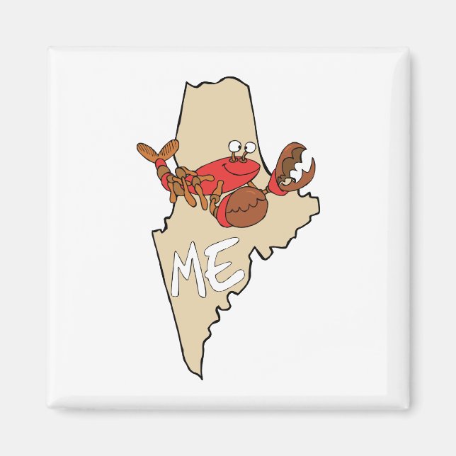 Maine ME Cartoon Map with Lobster Art Magnet (Front)