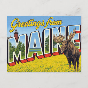 Maine Moose and Lighthouse Postcard