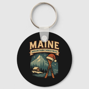 Maine Mountain Shirt Cabin Ski Christmas Santa Hat Keychain