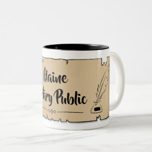 Maine Notary Public Scroll Feather Quill Two-Tone Coffee Mug