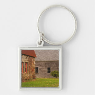Maine,  Old stone building and wooden barn in Keychain