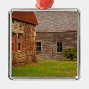 Maine,  Old stone building and wooden barn in Metal Ornament
