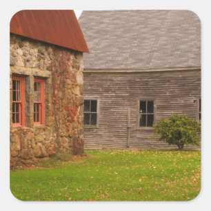 Maine, Old stone building and wooden barn in Square Sticker