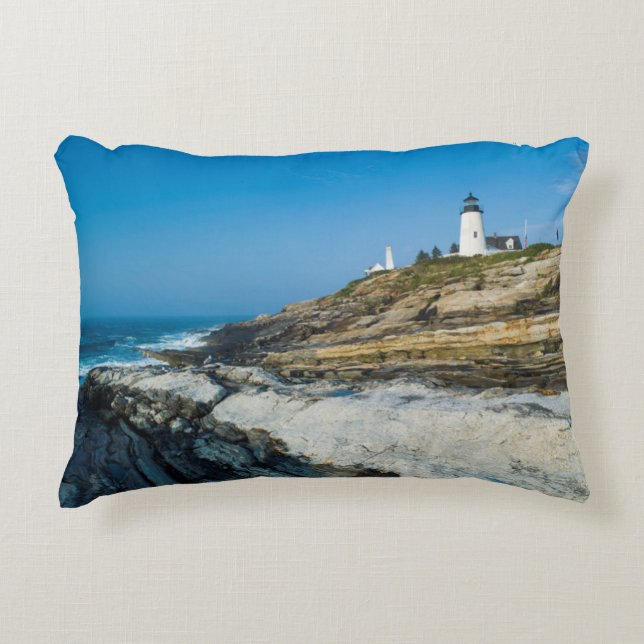Maine, Pemaquid Point, Pemaquid Point Lighthouse Decorative Pillow (Front)