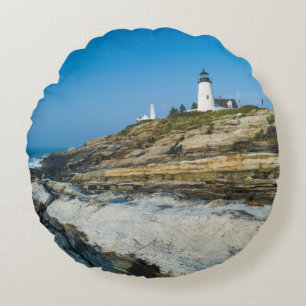 Maine, Pemaquid Point, Pemaquid Point Lighthouse Round Pillow