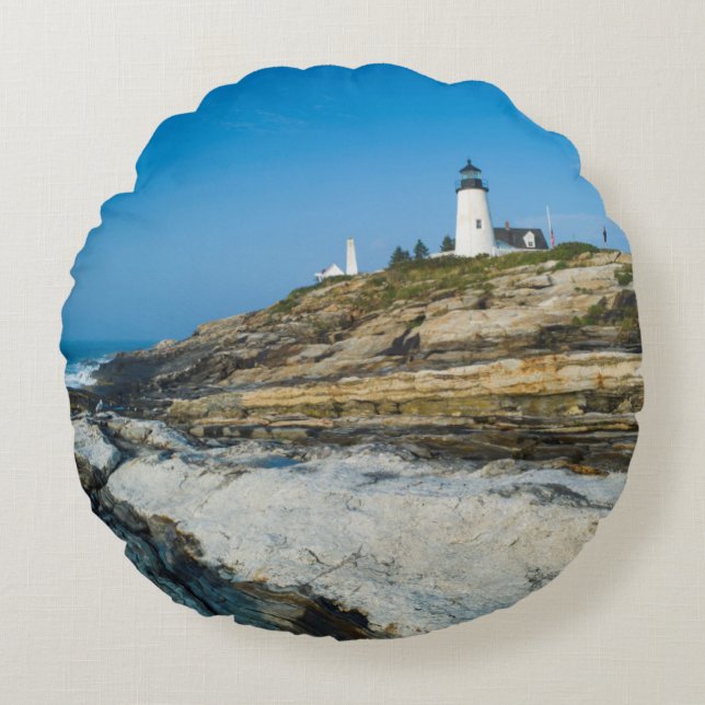Maine, Pemaquid Point, Pemaquid Point Lighthouse Round Pillow (Front)