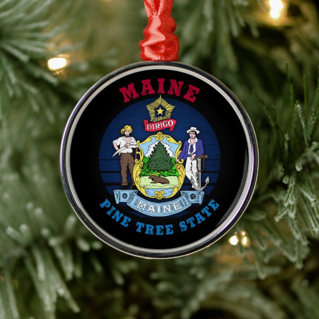 MAINE PINE TREE STATE FLAG METAL ORNAMENT (Tree)